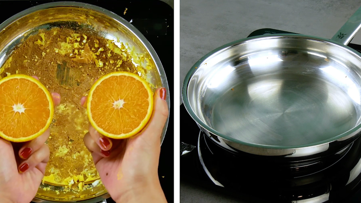 Nettoyer une poêle brûlée avec une orange